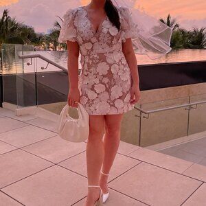 Elliatt Brand Zayla 3D Floral Mini Dress in White with Floral Appliqué